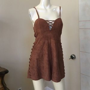 LF Brown Suede Romper with Side Stitching